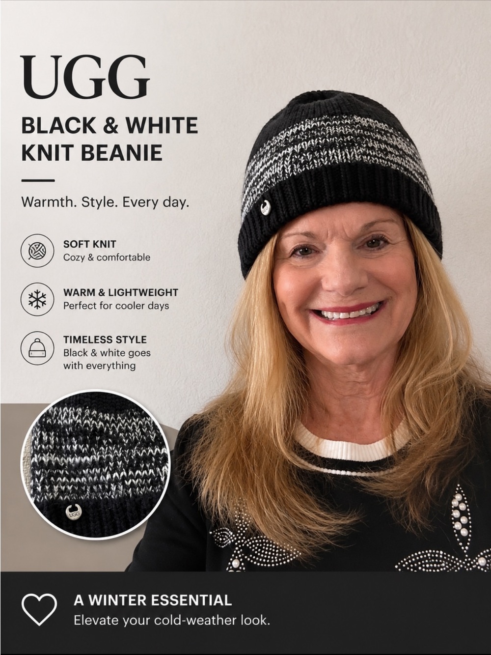 Black and White Knit beanie by UGG